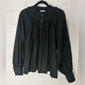 Co Collection Black Gathered Tton-blend Poplin Blouse Sz L
